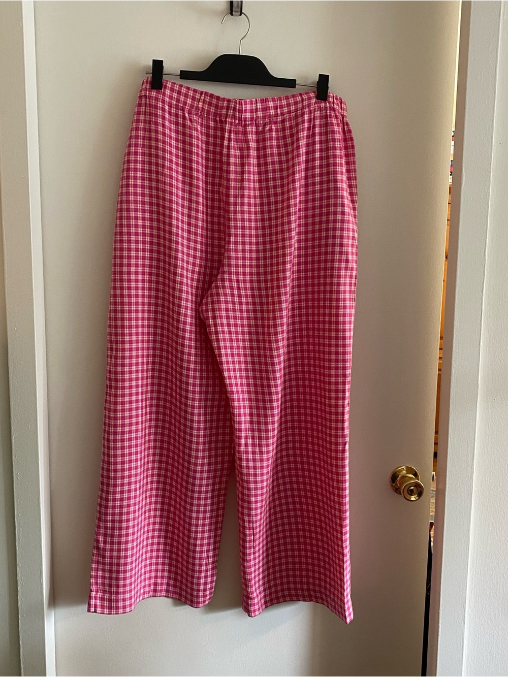 J.CREW Pink Gingham Wide Leg PJ pants size XL